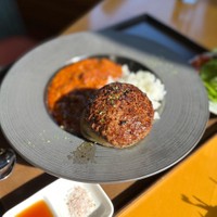純但馬牛モツカレーにハンバーグをトッピング
