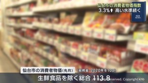 仙台市の消費者物価指数　前年同月比３．３％増　物価高が続く　