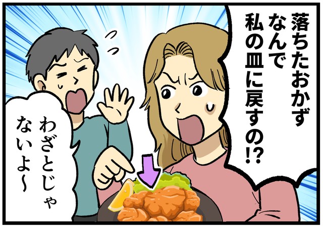 床に落ちたおかずを、私の皿に戻す夫…！！