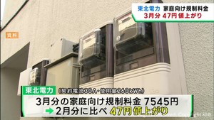 東北電力の家庭向け規制料金　３月分は４７円値上がり　燃料価格上昇を反映