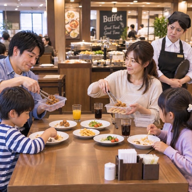 食べ放題店のお持ち帰りはNG？　※この画像はAdobe Fireflyで作成したイメージです