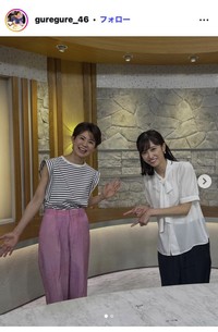 石榑亜紀子氏のインスタグラム＠guregure_46
より。右は嶺百花アナウンサー