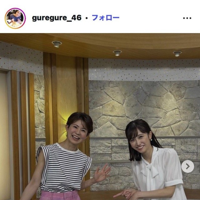 石榑亜紀子氏のインスタグラム＠guregure_46
より。右は嶺百花アナウンサー