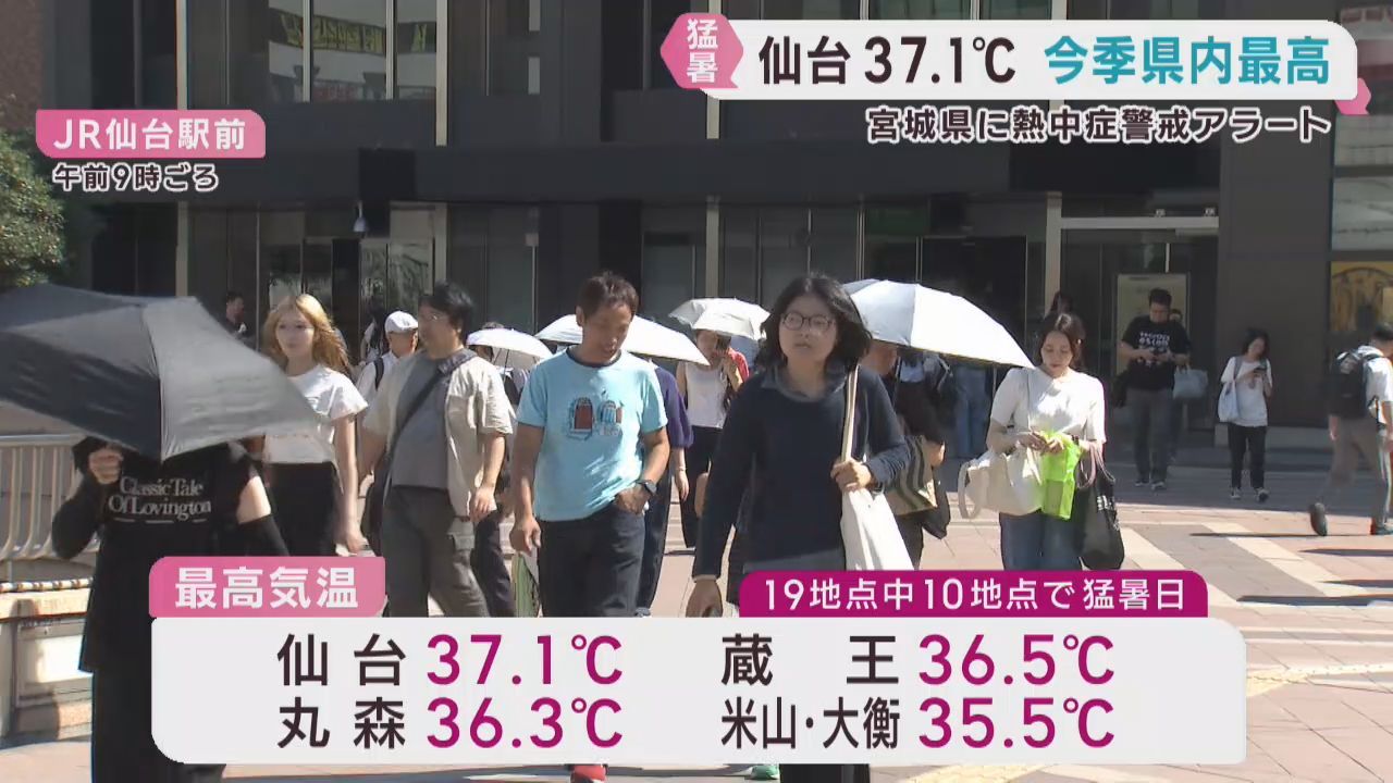 宮城県で猛烈な暑さ　各地で猛暑日　仙台で今季最高の３７．１℃