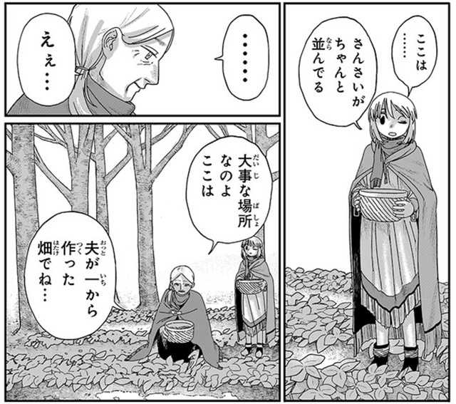 2人で山菜を取っている様子　Ⓒ瀧宏一／講談社