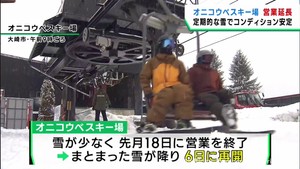 雪少なく一度は営業終了したオニコウベスキー場　雪戻り再開後の営業期間を延長　