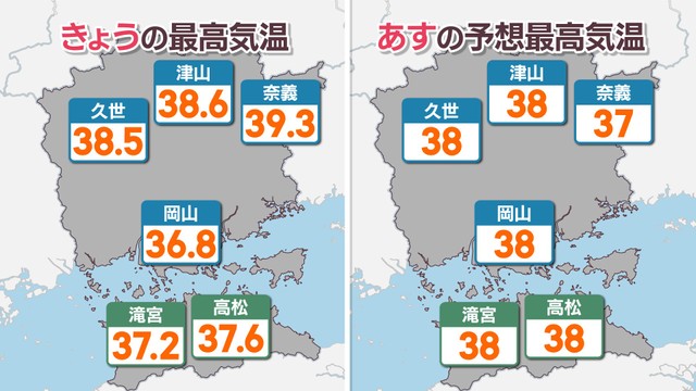 29日の最高気温、30日の予想最高気温