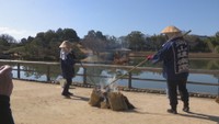岡山後楽園に春の訪れ告げる「松のこも焼き」