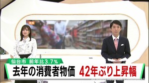 消費者物価指数が４２年ぶりの上昇幅　２０２３年の仙台市