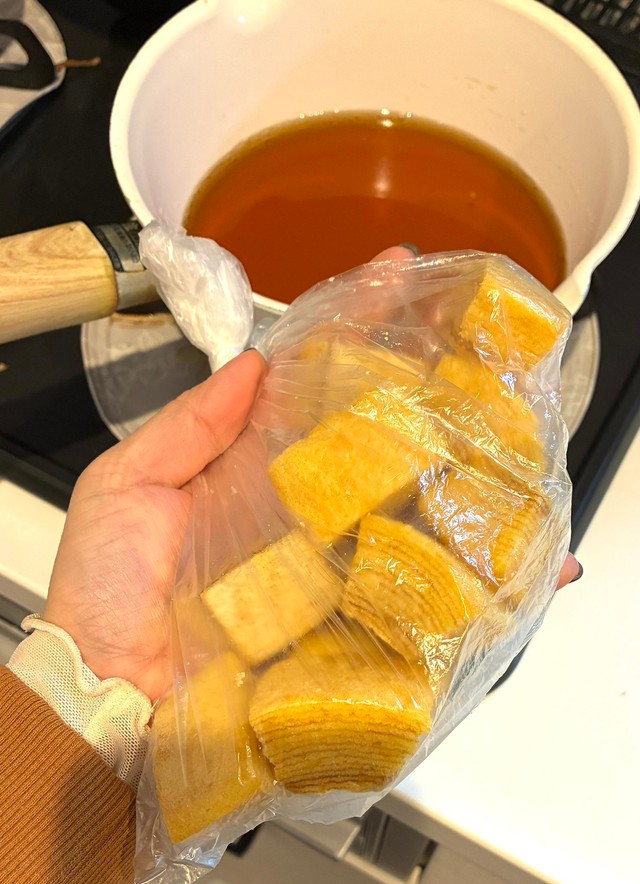 ひと口大に切ったバウムクーヘンでした！（画像提供：関口かんこさん）