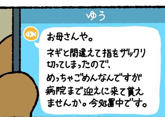 調理中に指をザックリ切ったとメールが（ゆう｜ノープロブレムキャットさん提供）