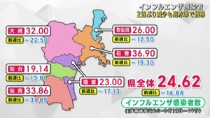 宮城県のインフルエンザ患者数　２週ぶりに減少も依然として高い水準　引き続き警戒を