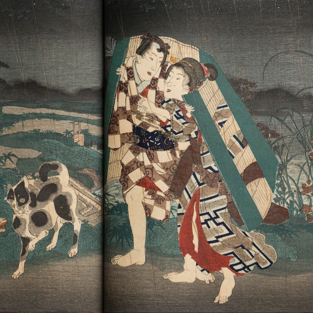 春画展で展示されている貴重な作品（歌川国貞 色摺大本『正写相生源氏』天/嘉永4年(1851)頃/浦上蒼穹堂蔵）