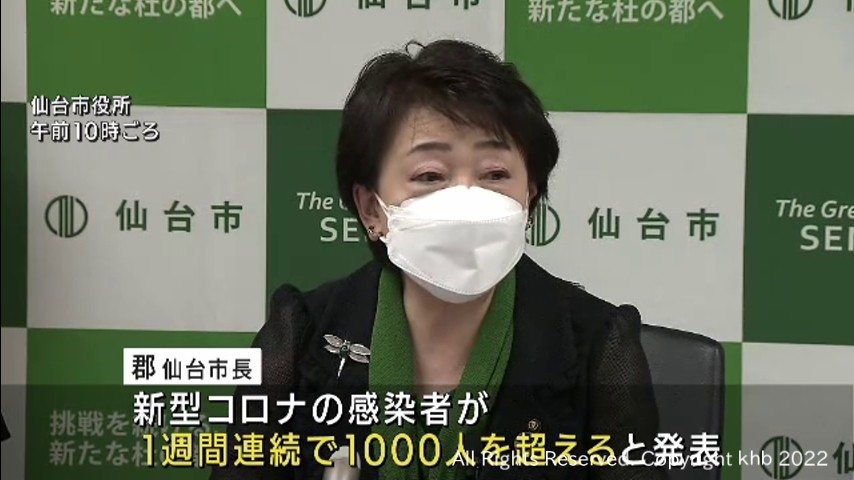 仙台市の感染者は７日連続で１０００人超え　ＢＡ．５は６２％
