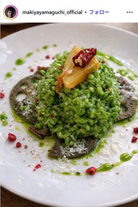 山口馬木也のインスタグラム@makiyayamaguchi_officialより(ほうれん草のリゾット)