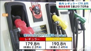 宮城県のガソリン価格　５週ぶり１７０円台に下がる　政府の補助金拡充により