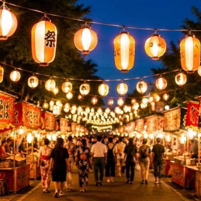 露店が並ぶ祭りの風景　※画像はAIが作成したイメージです（minorace／stock.adobe.com）