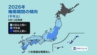 2026年の梅雨期間の傾向（ウェザーニューズのHPより）