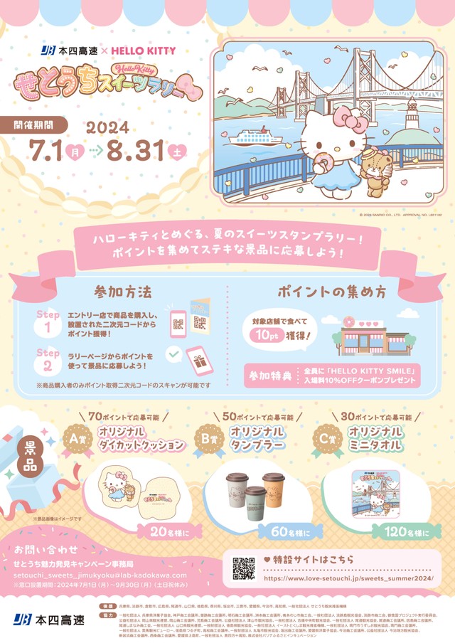 瀬戸内のスイーツ店を巡ろう「本四高速×HELLO KITTY せとうちスイーツラリー」7月1日から　