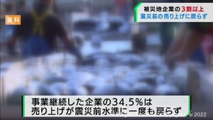 震災後も事業継続の被災地企業　３割超が売り上げ戻らず