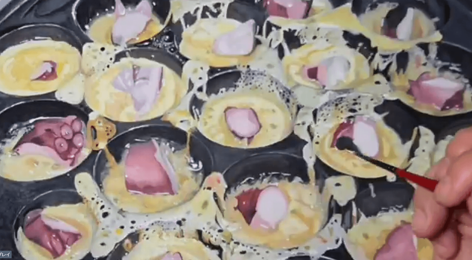 生地に気泡が。だんだん焼けてきた