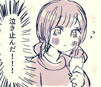 知らない子どもに物をあげていいのか悩みつつも、勇希を出して女の子にちいかわのシールを渡すと、なんと泣き止んだ！ よかったーと安堵するこやさん。（こやさん提供）