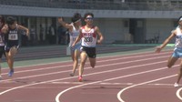 男子200mで大会新記録の21秒43で優勝した岡山商大付・庭山晴希選手