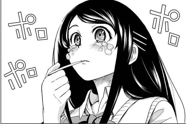 パフェを食べて涙を流す　(C)牧彰久/小学館