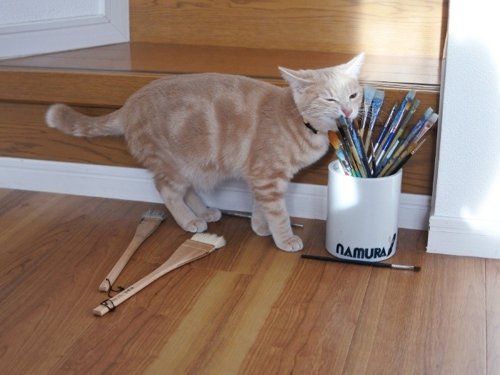 ねくすは筆を散らかしちゃった！mimoeさん提供）