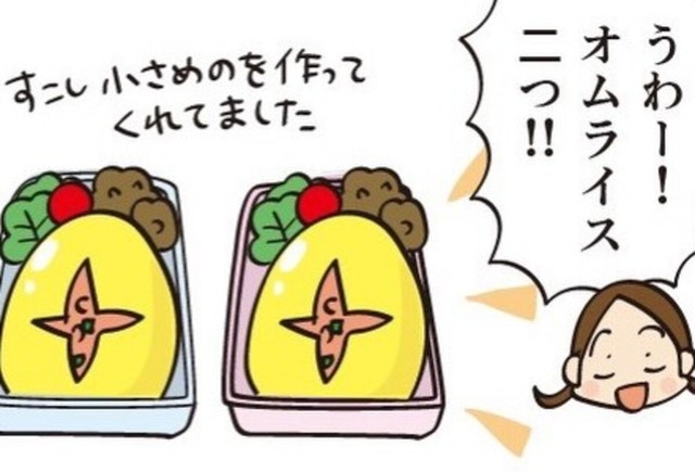 母が作ってくれた2つのオムライス弁当（けえこさん提供）