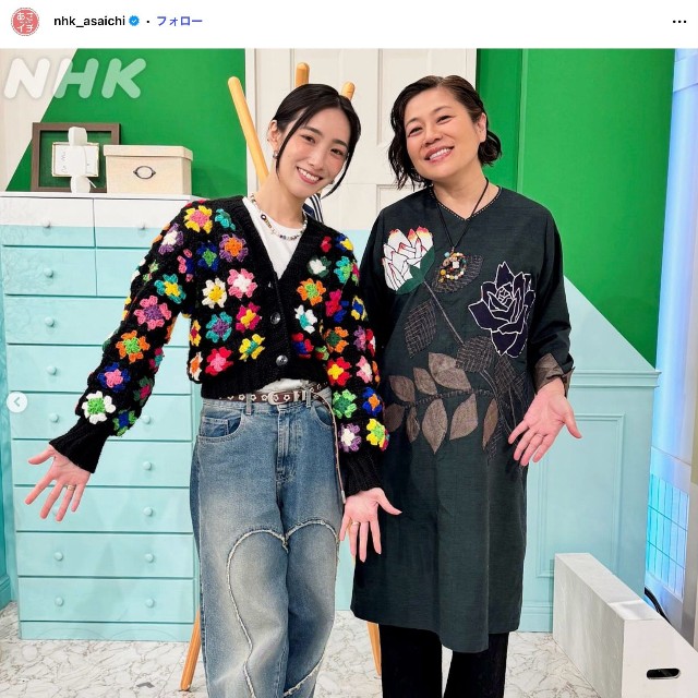 NHK「あさイチ」に出演した中田クルミさん（左）と青木さやかさん（番組インスタグラムから）