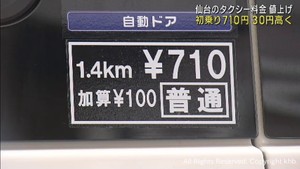 仙台市のタクシー料金　約５年ぶりに値上げ　普通車の初乗り料金７１０円に