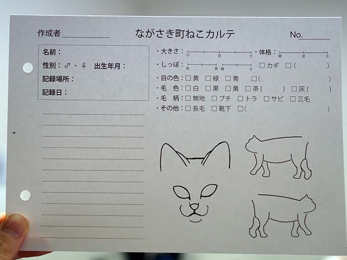 「長崎の町ねこ調査隊塾」の猫調査用のカルテ