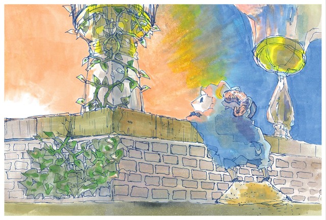 娘さんが中学生の頃に描いた作品「朝日を見るヒツジ」／apipoさん（@apipo1113）提供