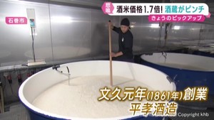 米の高騰は酒米でも　宮城県の酒造会社に影響「酒造り文化の担い手が減る」