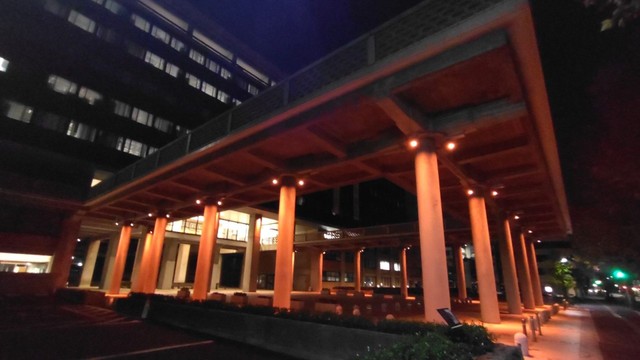 医療安全推進週間に合わせて岡山県庁と岡山城をライトアップ