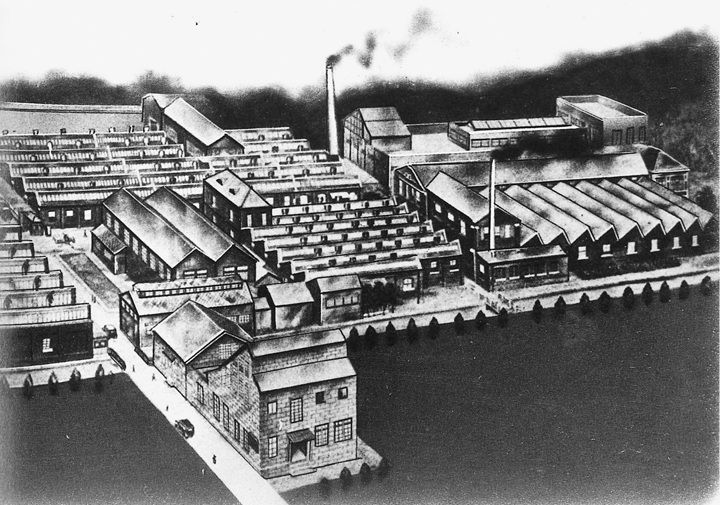 博文館と精美堂が合併して大正14年に発足した共同印刷の当時の全景。（『共同印刷90年史』より）