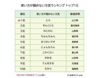 使い方が掴めない方言ランキングTOP10（提供画像）
