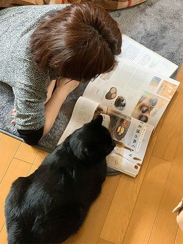 さわたさんと一緒に本を読むわさび「僕、勉強家なんだ」（さわたさん提供）