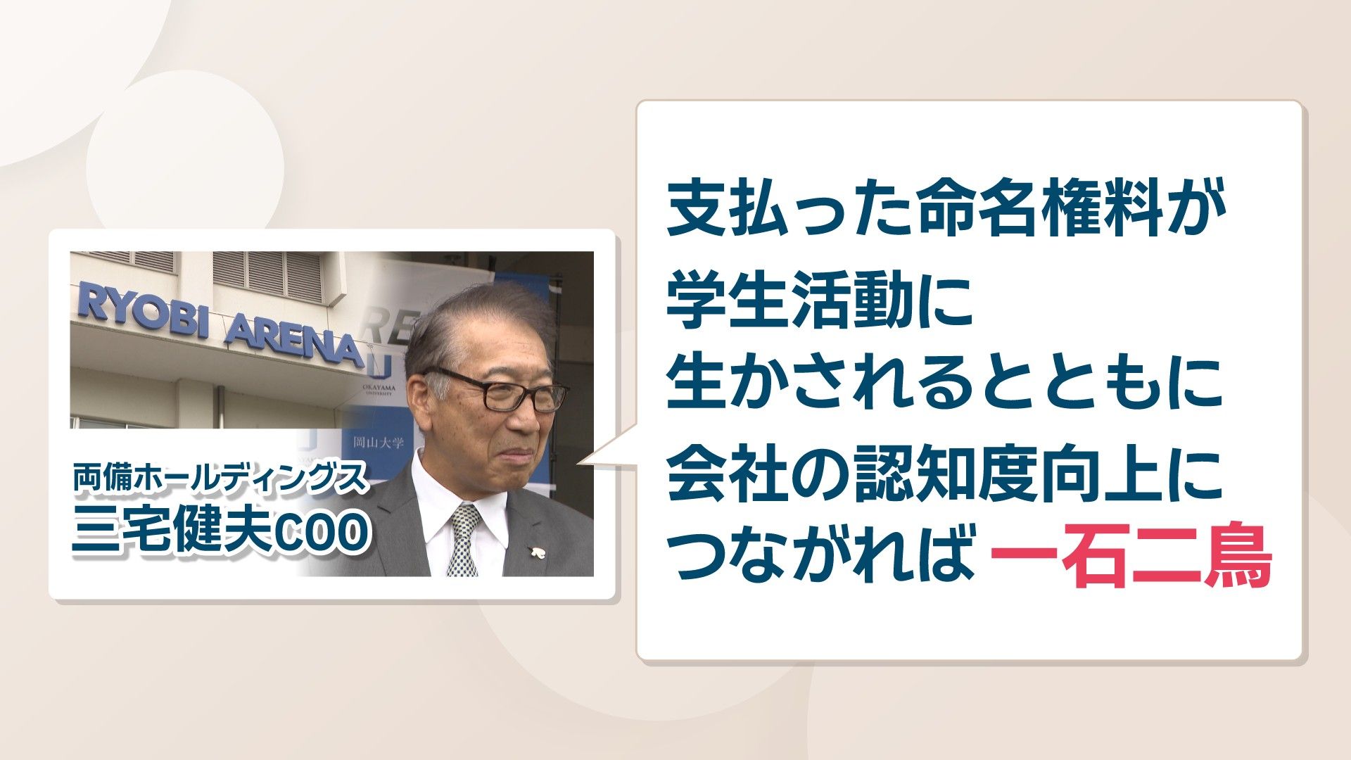 岡山大学の体育館に愛称決定 広がるネーミングライツ…取得企業の狙いは