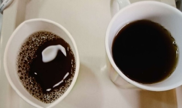 麦茶と比べた尿（左）