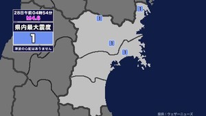 【地震】宮城県内で震度1 青森県東方沖を震源とする最大震度3の地震が発生 津波の心配なし