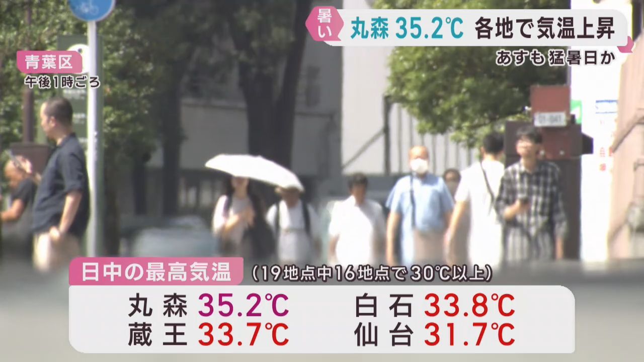 宮城県は厳しい残暑　丸森は猛暑日　各地で真夏日に