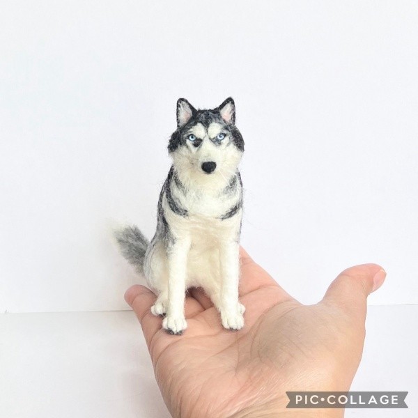 シベリアン・ハスキーの羊毛フェルト作品。精悍な顔つきがハスキー犬そのもの！（画像提供：モリタさん）