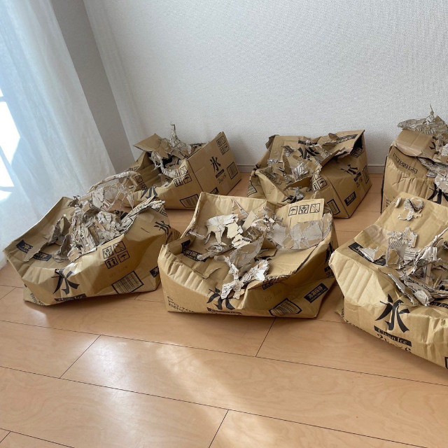 娘さんが遊んでぺちゃんこになった作品群（黒主さん提供）