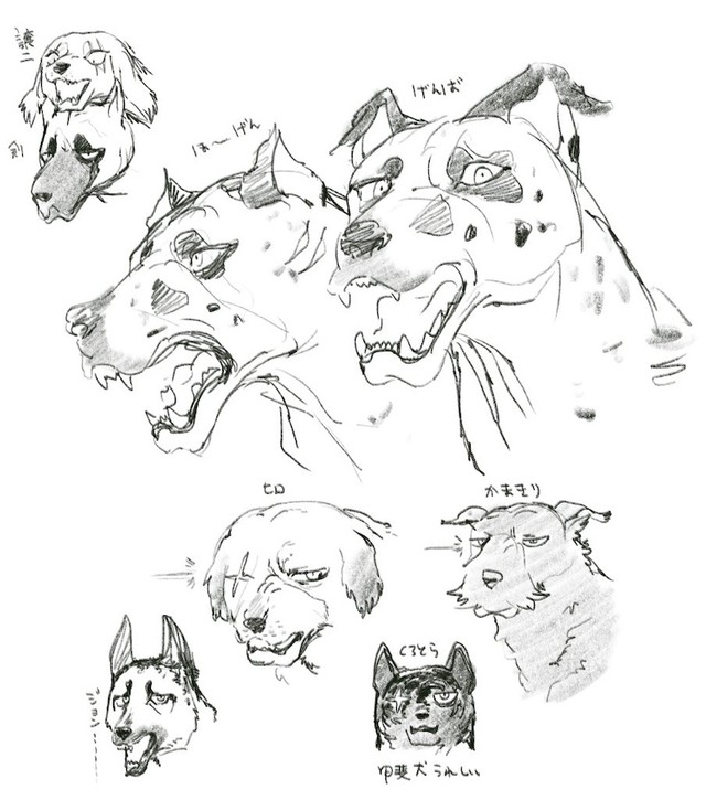 烏海さんが描いた『銀牙伝説WEED』のファンアート。右下は甲斐犬「くろとら」（画像提供：烏海さん）