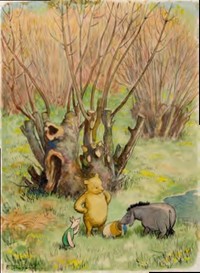E. H. シェパード『クマのプーさんプー横丁にたった家』原画　1957 年　E. H. Shepard, Illustration for The World of Pooh by A. A. Milne.Courtesy of Penguin Young ReadersG r o u p , a d i v i s i o n o f P e n g u i nRandom House, LLC. © 1957 E. P.Dutton & Co., Inc.