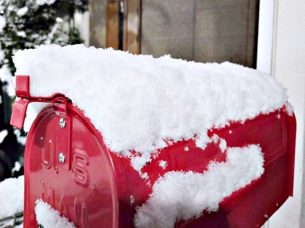 ポスト上に積もった雪（画像提供：mococoさん）