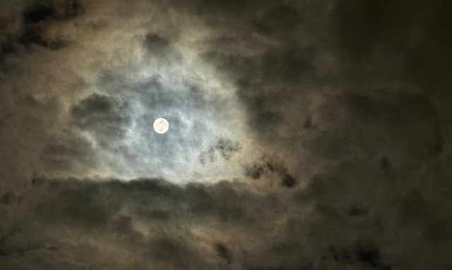 2026年最初の満月　高松市では薄雲から形くっきりと