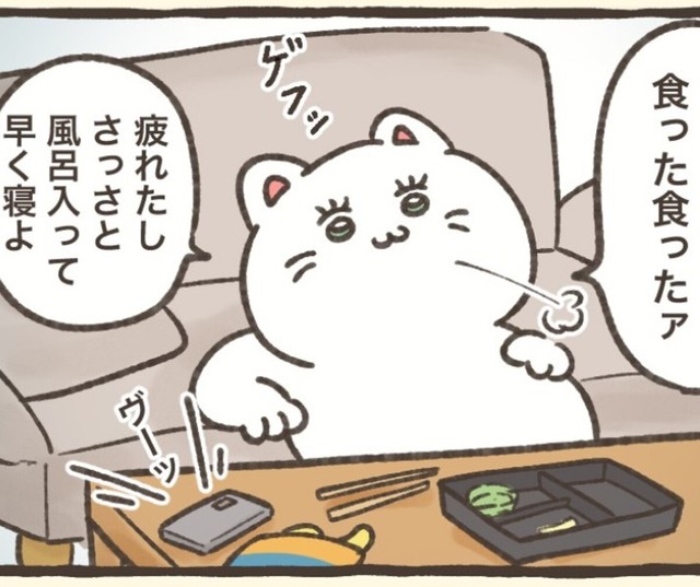 晩御飯を食べて早めに寝ようと考えるも…（ふまじめ会社員ぬんちゃん提供）